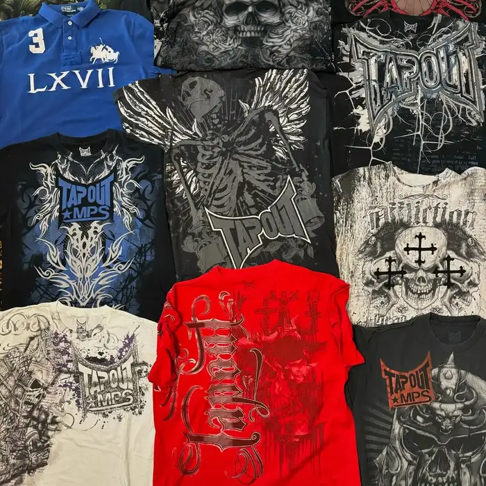 2000s Tapout Hip Hop Skull Graphic t shirts Men Streetwear Goth Tops Men Clothes Casual Gothic Oversized Long Sleeve T shirt