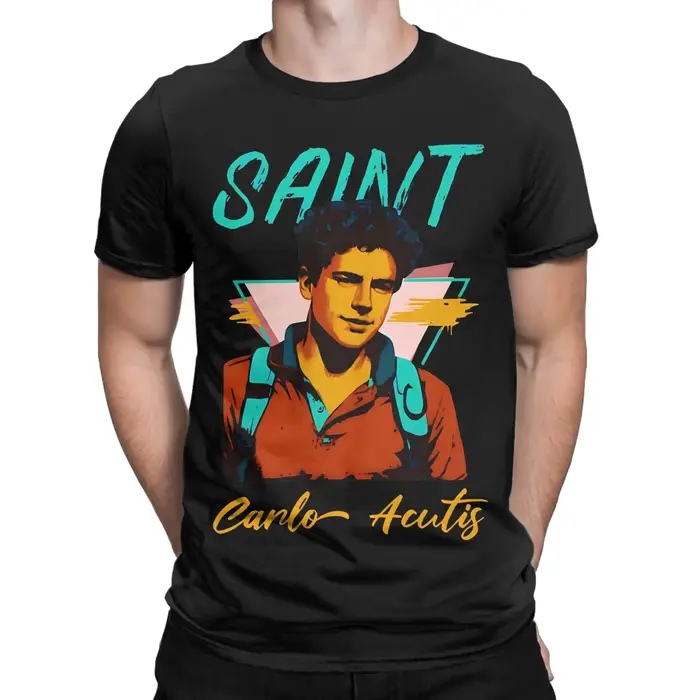 Drôle Carlo Acutis T-Shirts hommes col rond 100% coton t-shirt à manches courtes