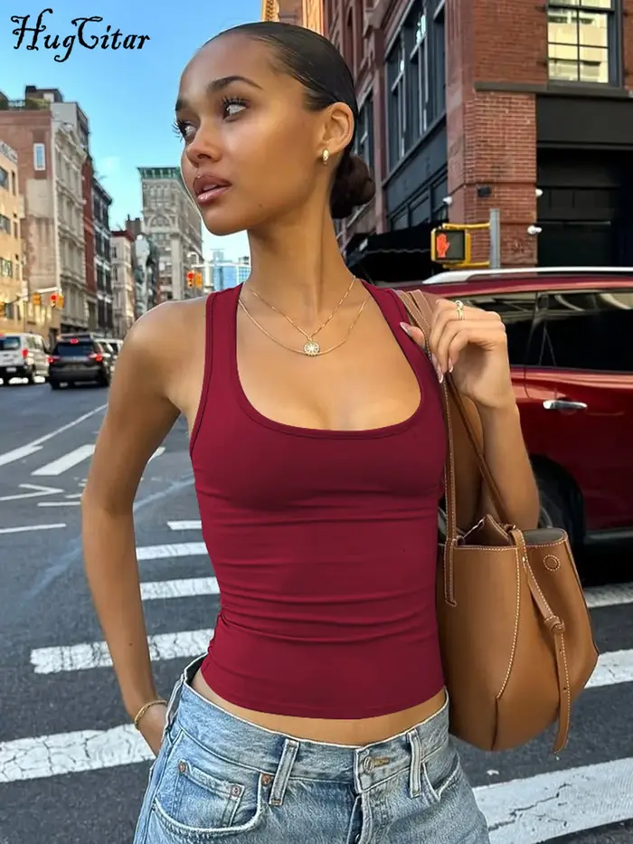 Hugcitar 2025 été bretelles solides Sexy mince culture débardeur femmes décontracté Y2K vêtements Streetwear fête Sport Festivak vente en gros