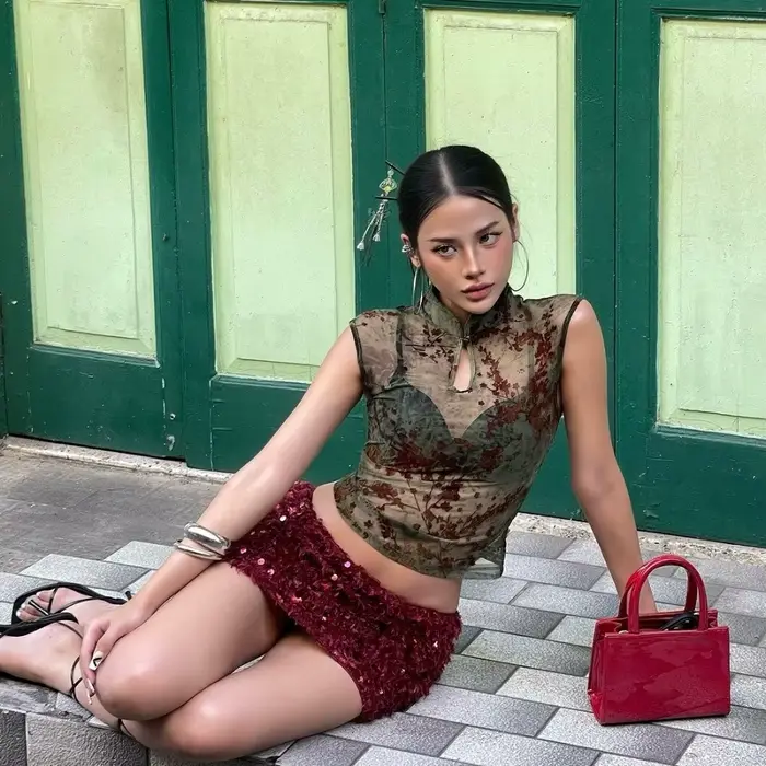 Débardeur sans manches transparent pour femme en tissu extensible