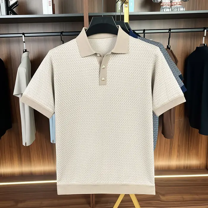 100% coton Treillis imprimé à manches courtes polo chemise hommes haut de gamme tricoté confort respirable nouvelle mode de luxe unique T-shirt