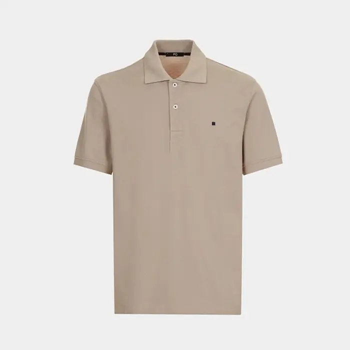PG Small Logo Polo en coton brodé de couleur unie à manches courtes pour homme, coupe régulière, hau