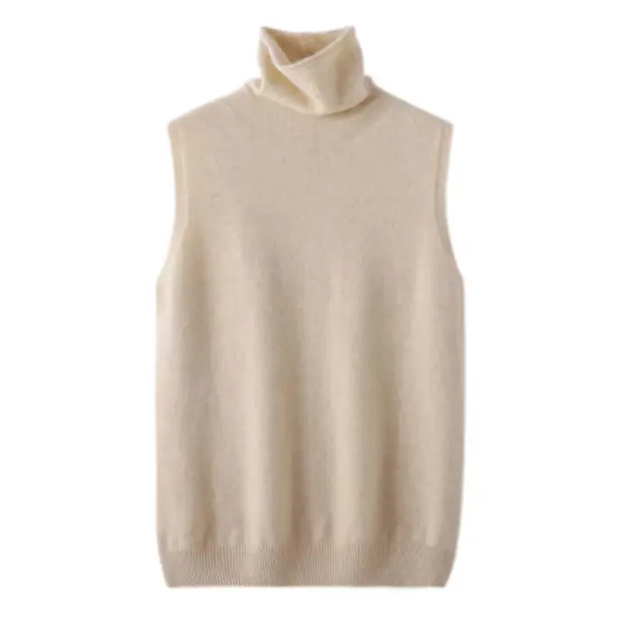 Femmes laine mérinos sans manches pulls col roulé pull gilet