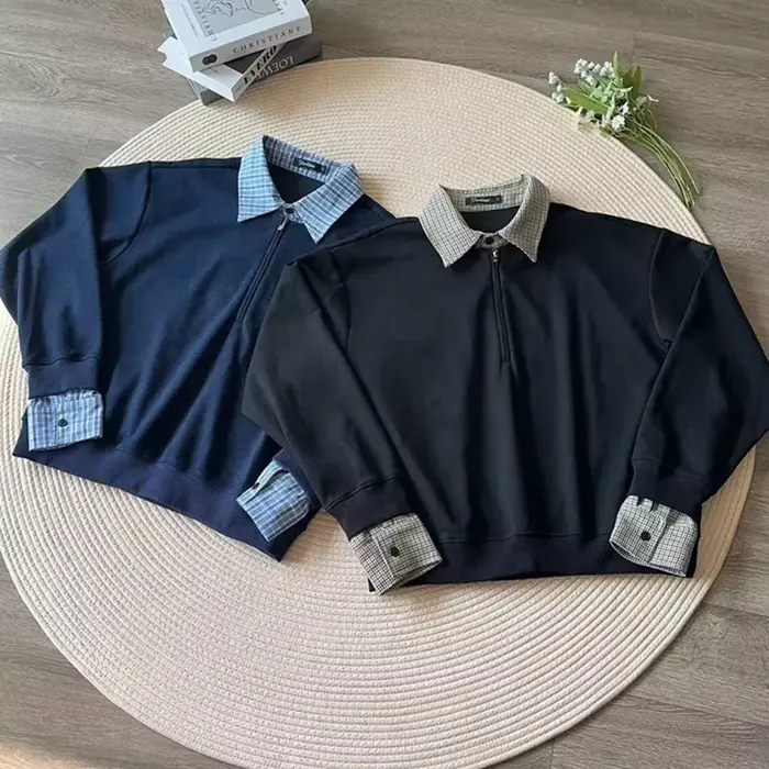 Sweat-shirts décontractés à col polo et demi-zip pour hommes