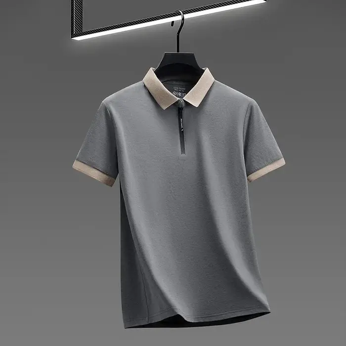 Polo pour homme en tissu respirant à demi-zip avec col à revers et manches courtes