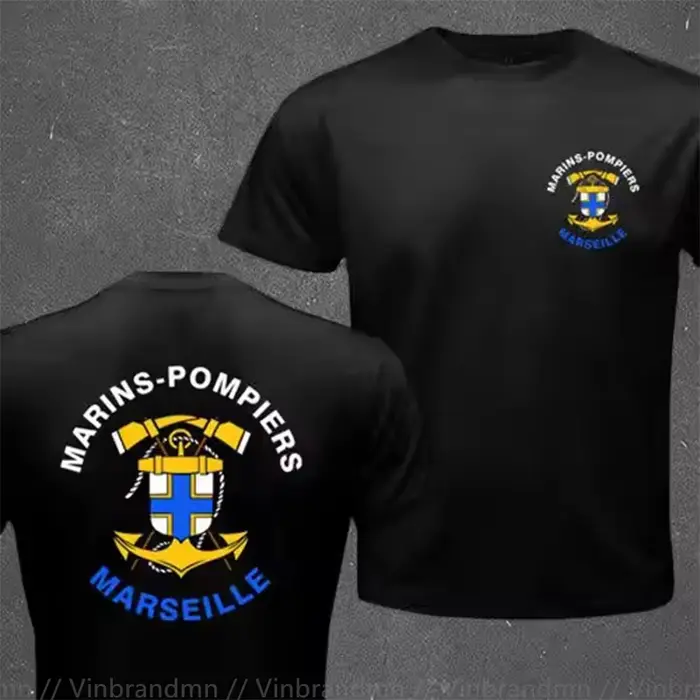 Marins français pompiers Marseille bataillon de feu Naval T-shirt hommes à manches courtes décontracté 100% coton