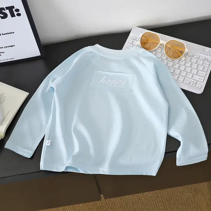 T-shirt à manches longues pour filles, en coton, coupe ample, col rond, chemise de base, printemps a