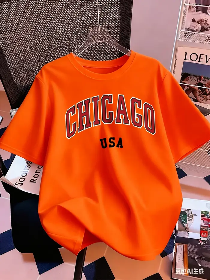 Chicago Usa lettre impression T-Shirt femmes coton été à manches courtes hauts confortable doux col 