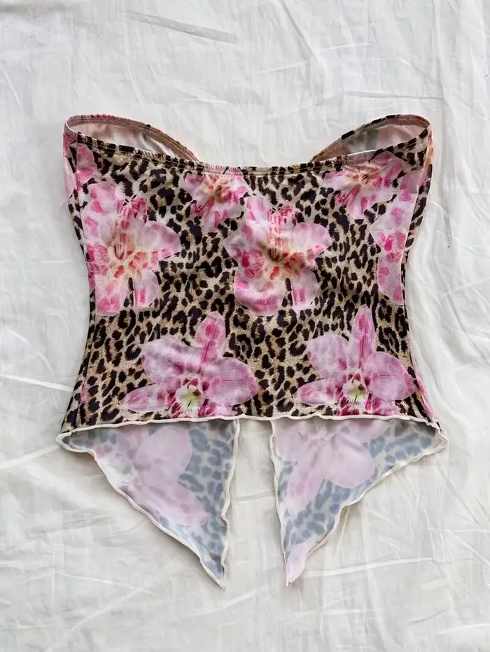 Top court, débardeur de fête pour femme avec motif floral rouge