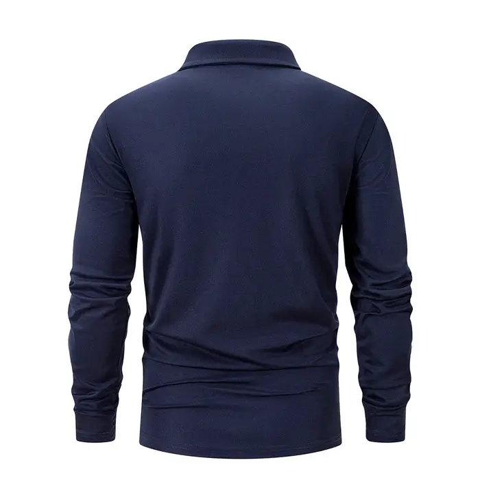 Printemps hommes d'affaires décontracté à manches longues Polo couleur unie à la mode respirant confortable Polos