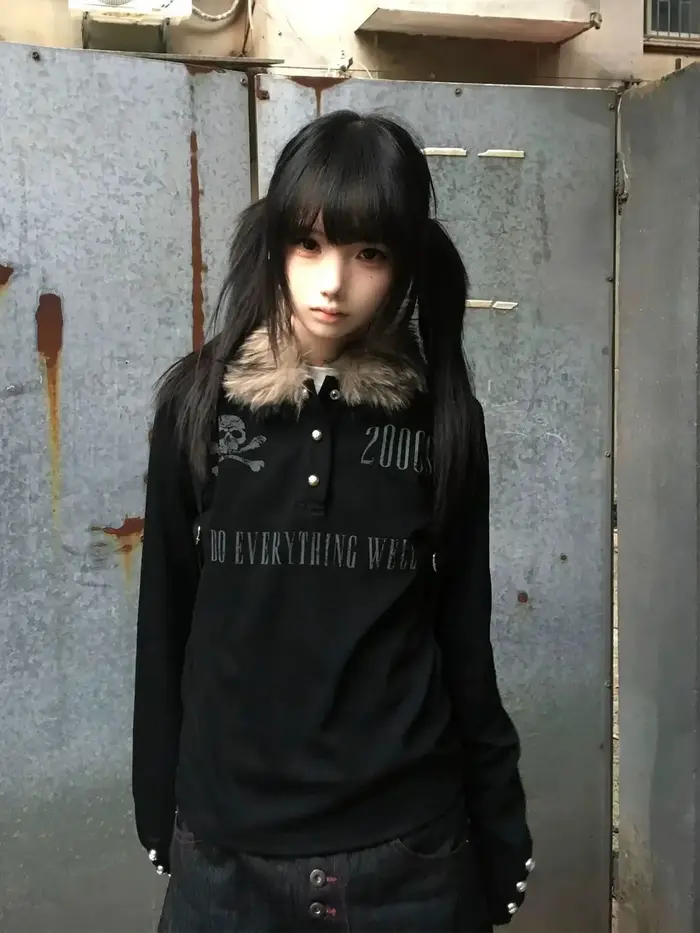 Polo d'hiver T-shirt Goth Punk Vintage Y2k années 2000, haut esthétique Harajuku, vêtements pour fem