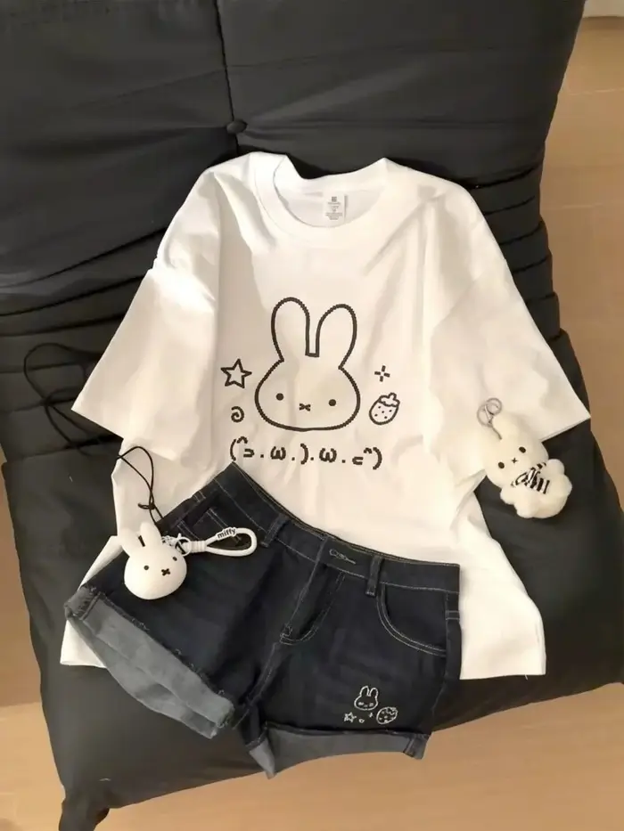 T-shirt à manches courtes en coton pur blanc pour femme