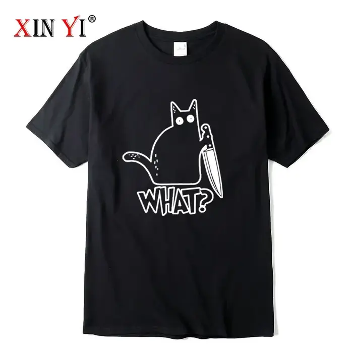 T-shirt pour homme en mélange de coton de haute qualité, imprimé chat au couteau, décontracté, coupe