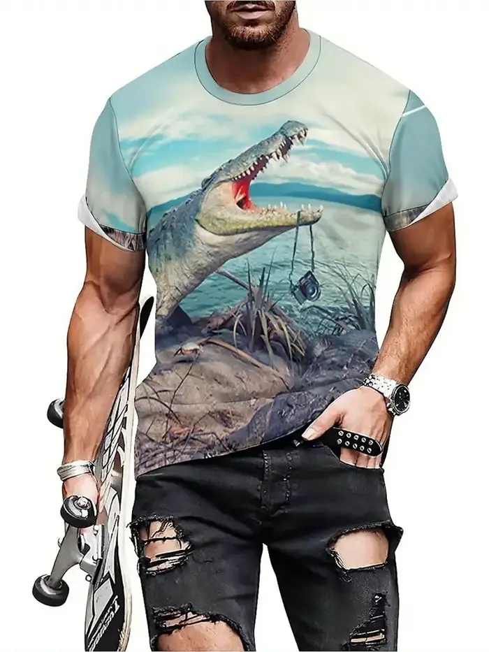 2025 nouveaux T-Shirts graphiques Crocodile pour hommes mode d'été impression 3D femme décontracté à