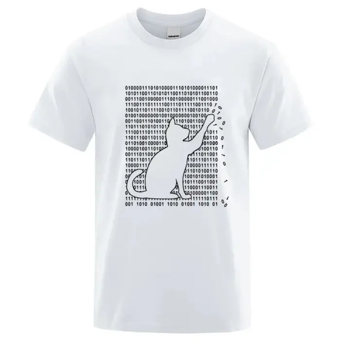 T-shirt en coton avec motif de chat formé par une matrice numérique