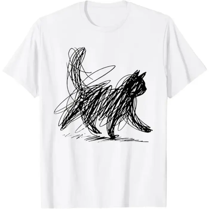 T-shirt Streetwear Tendance Minimaliste avec Motif Chat pour Femme et Homme