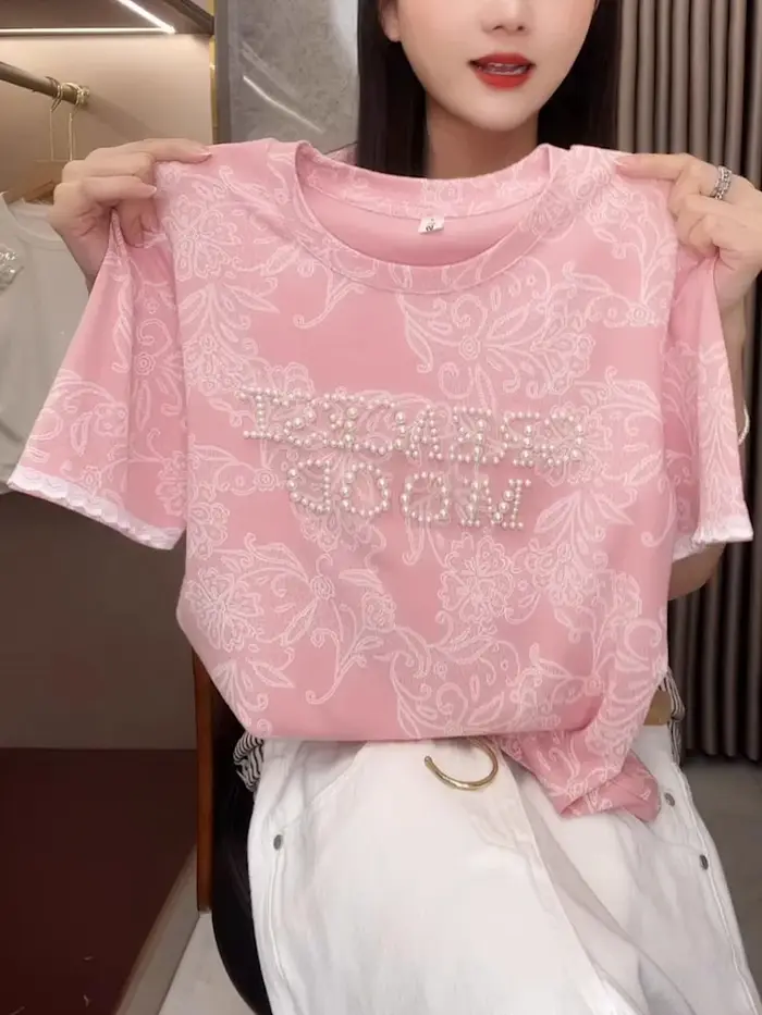 Populaire nouveau haut rose de l'industrie lourde pour les femmes en été 2025 T-shirt de mode de let