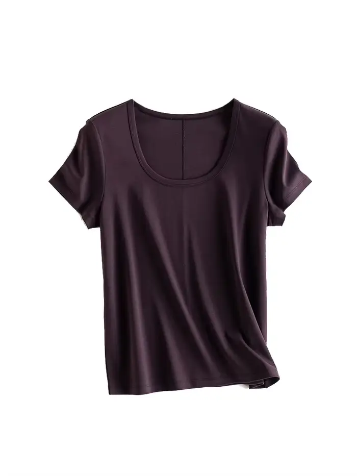SuyaDream T-shirt uni pour femme, mélange de coton et de soie, col carré, chemise chic à manches cou