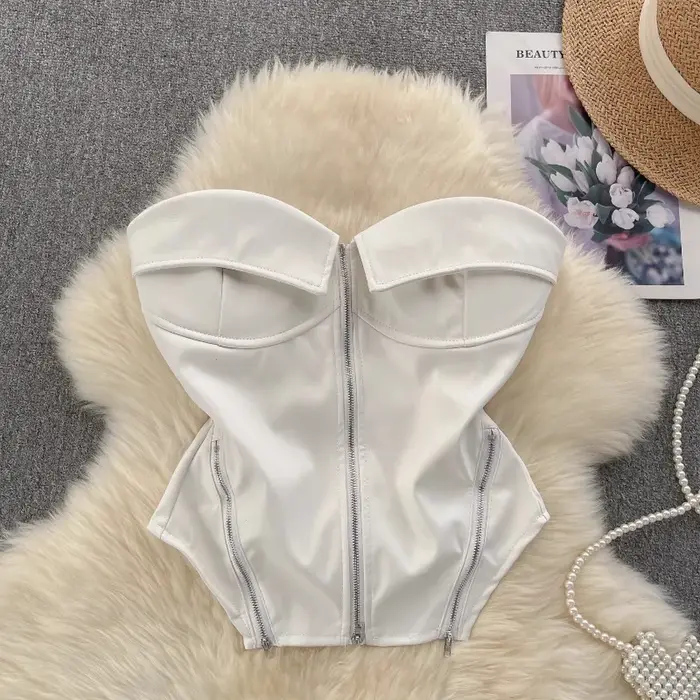 Chic Vintage doux Camis arête de poisson asymétrique débardeur mince haut court Sexy Corset Bustier femmes vêtements d'été