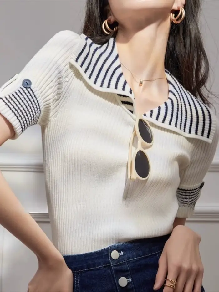 Pull à col polo uni pour femme