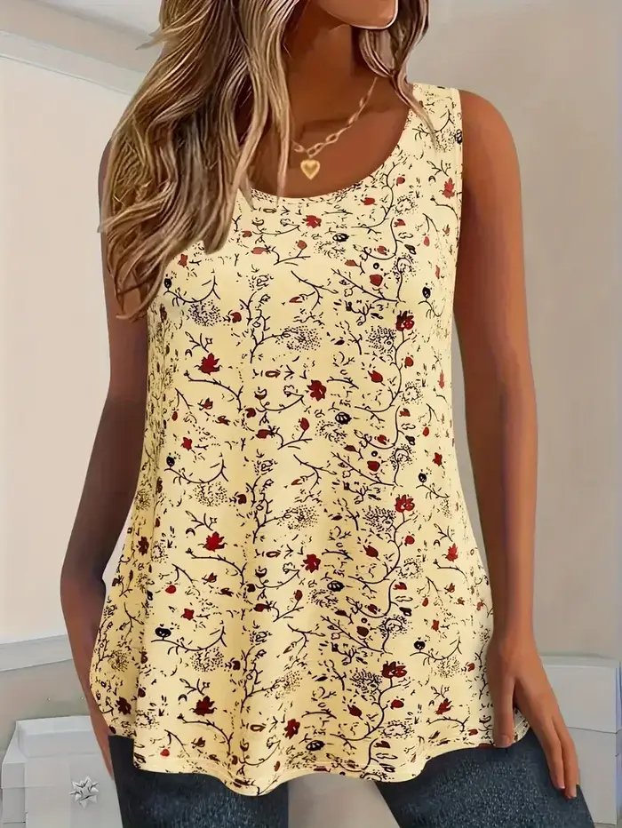 Grande taille 1XL-5XL femmes mode été petit imprimé fleuri débardeur dames décontracté sans manches col rond