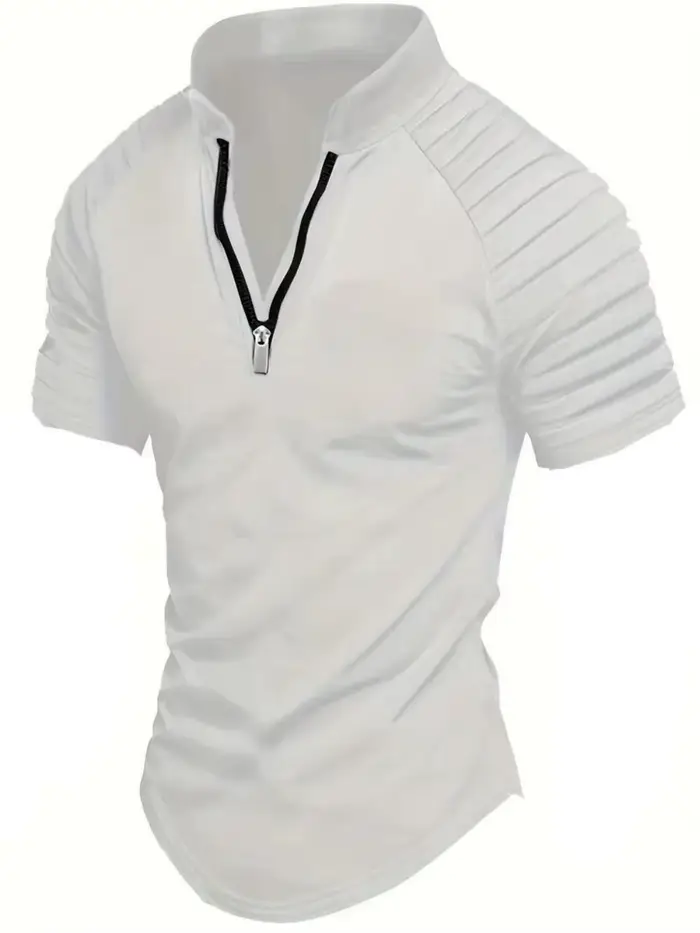 POLO pour hommes printemps sport couleur unie col montant plissé fermeture éclair respirant décontracté été haut tendance à manches courtes