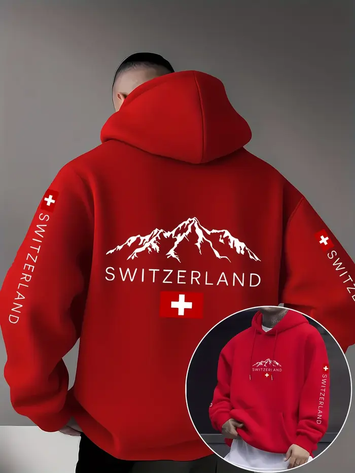 Sweat-shirt à capuche unisexe avec imprimé montagne Suisse