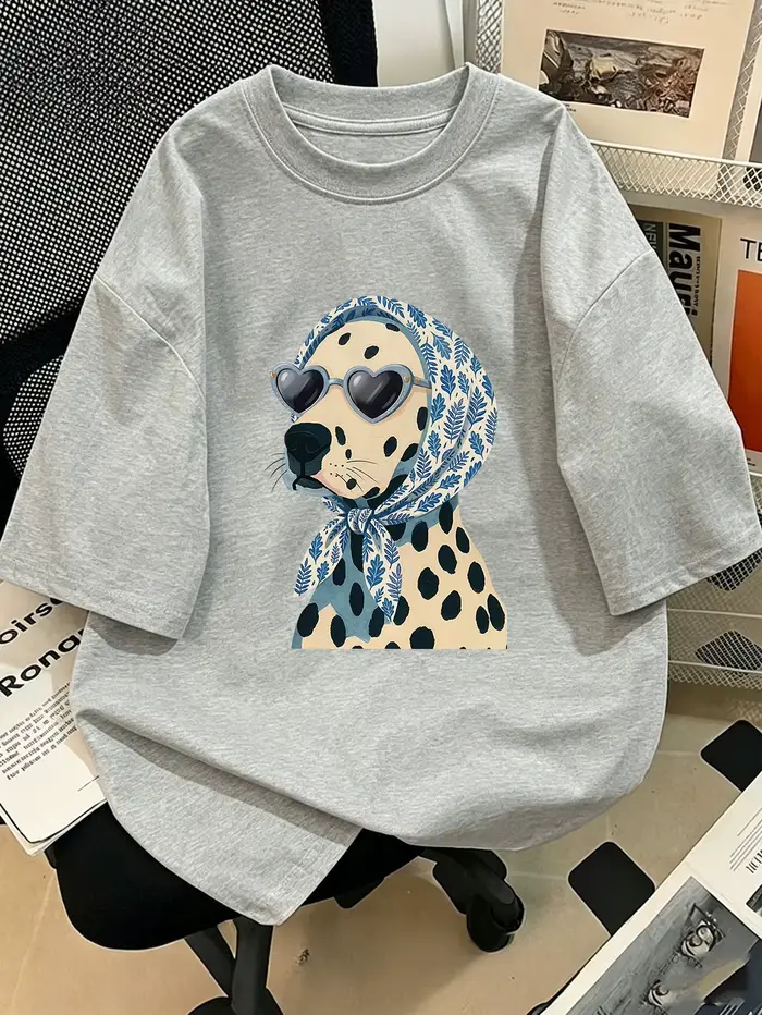 T-shirt décontracté ample à manches courtes pour femme, imprimé Dalmatien amusant, en coton respiran