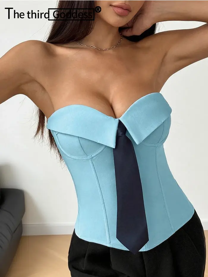 Nouveau débardeur corset blanc sexy dos nu pour femme, style crop top à nouer, idéal pour l'été, les