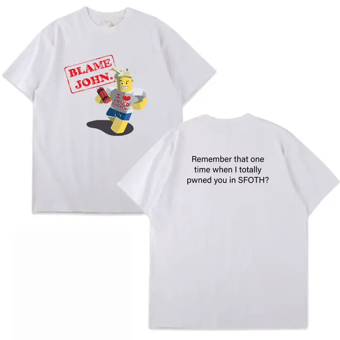 T-shirt imprimé Blame John pour l'été, haut à manches courtes décontracté, ample, amusant et à la mo