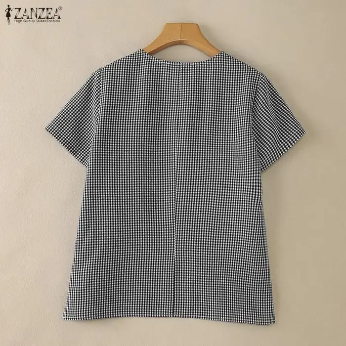 Chemisier à carreaux à manches courtes pour femme ZANZEA