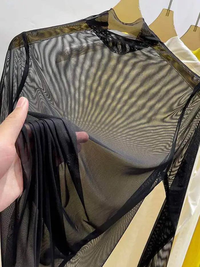T-shirt à manches longues en gaze transparente pour femmes
