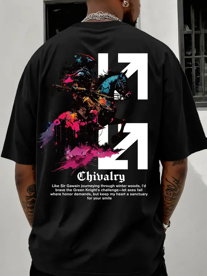 T-shirt décontracté d'été pour homme à manches courtes avec motif chevalier et hache, col rond, coup