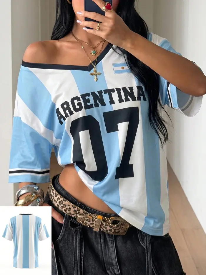Maillots de football rétro # T-shirt ample rayé bleu et blanc à col en V, respirant, à manches court