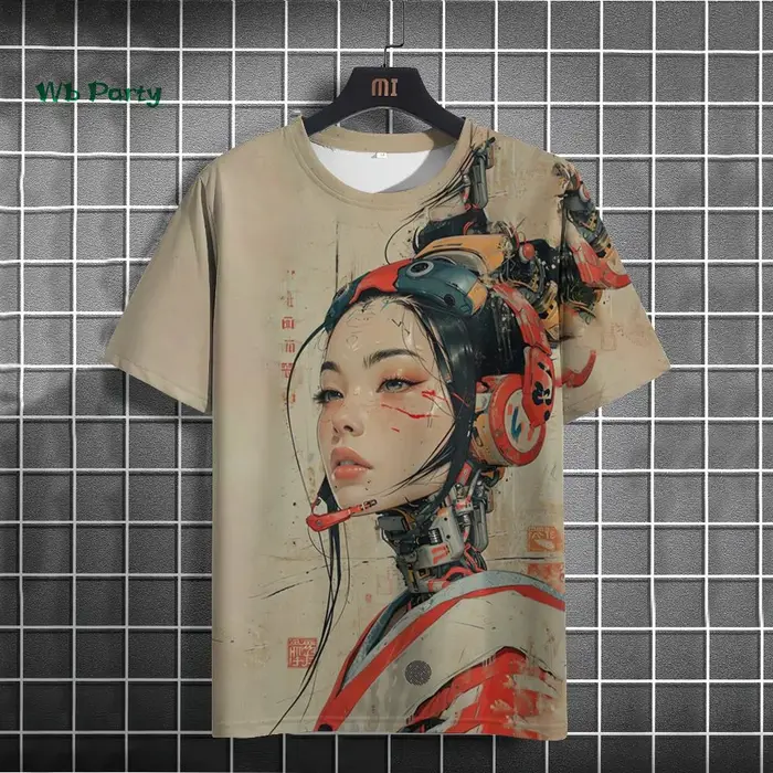 T-Shirt japonais pour hommes, motif cyber mécanique 3D, T-Shirt à manches courtes, surdimensionné, H