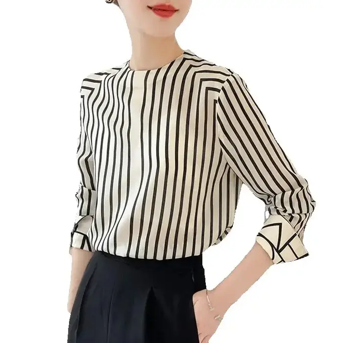 Mode luxe dames chemise France style femme impression blouse à manches longues hauts blusa mujer