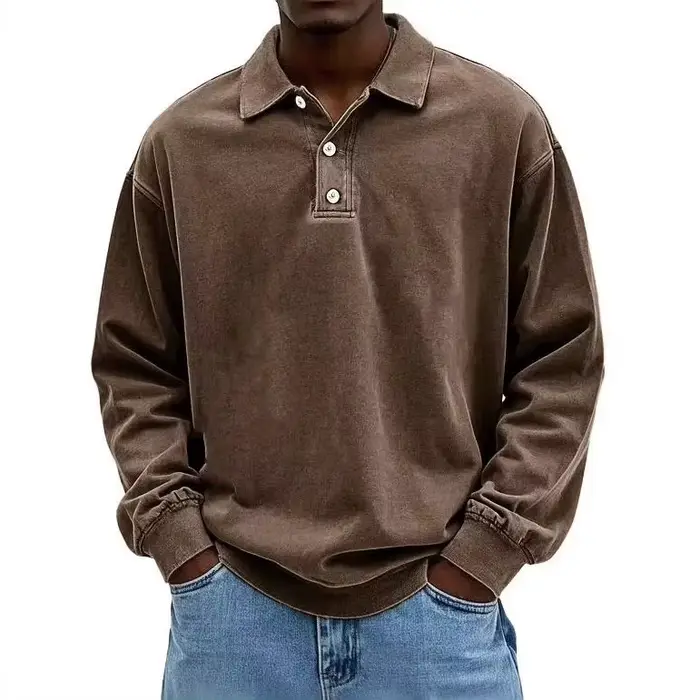 Polo Homme 2025 – Nouveau Modèle Décontracté Polyvalent à Col Rabattu et Manches Longues Boutonnées – Vêtements pour Hommes