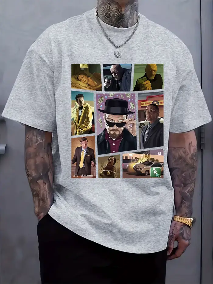 Breaking Bad Inspired T-Shirt graphique pour hommes Walter White Jesse Pinkman Hank Schrader Grid Portrait