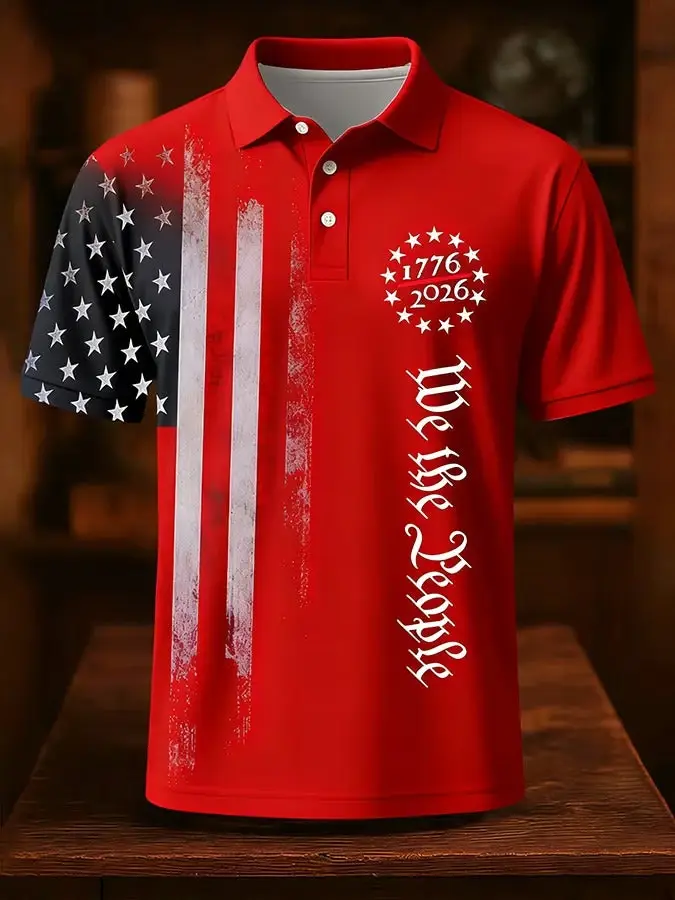 Polo Homme Drapeau Américain Tendance en Promotion – Style Rétro Respirant à Manches Courtes pour le Jour de
