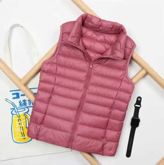 Gilet court en duvet de canard ultraléger pour femme, coupe-vent, chaud, sans manches, automne et hi