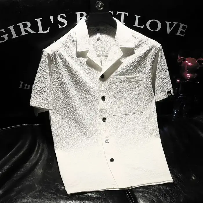 Chemise à Manches Courtes et Col Cubain pour Homme, Vêtement Polyvalent, Personnalisé, à la Mode, de Style Fin, Nouvelle Collection d'Été