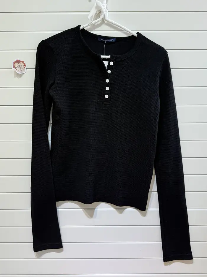 Gris gaufre mince à manches longues T-Shirt femmes printemps boutons col rond rétro Y2k T-Shirt Stre