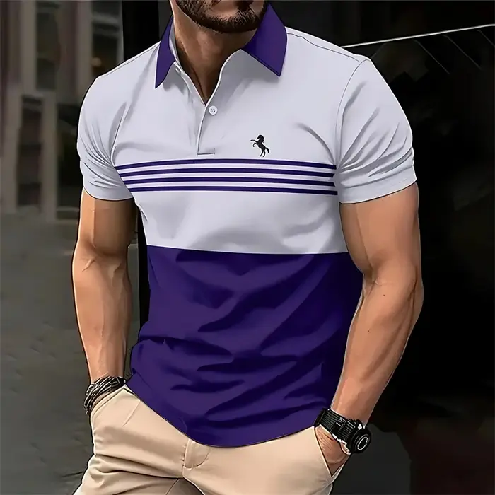 Chemises polo simples à rayures pour hommes, mode été, manches courtes, polo imprimé en 3D, décontra