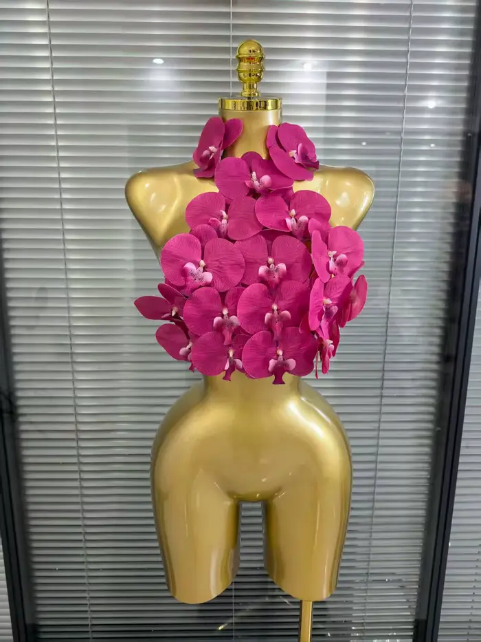 Rosered Orange femmes Sexy fleurs dos nu licou moulante hauts discothèque fête célébrer carnaval Festival de musique