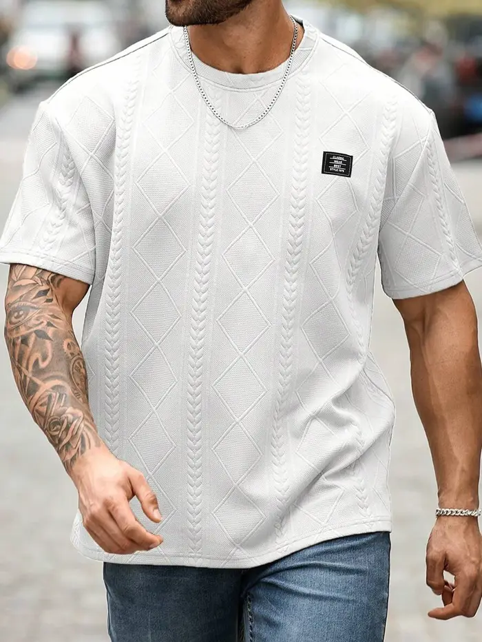 T-shirt jacquard décontracté à manches courtes pour homme