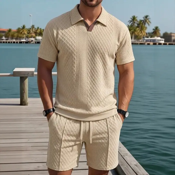 Ensemble polo et short pour homme, tenue décontractée d'été pour la plage, légère et confortable, id