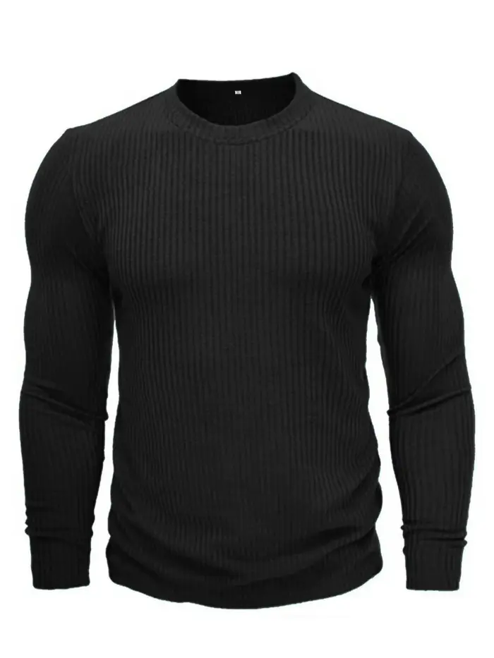 T-shirt en tricot à manches longues et col rond pour homme, pull uni, coupe décontractée et formelle, parfait pour tous les jours