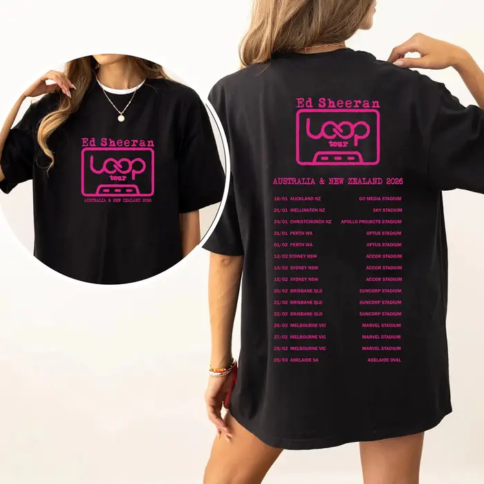 T-shirt en coton Ed Sheeran 2026 Australian New Zealand Loop Tour – Cadeau pour fans, imprimé esthét