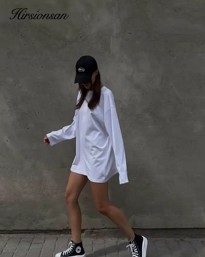 Hirsionsan-T-shirt basique à col rond pour femme, 100% coton, pull respirant, t-shirts personnalisés