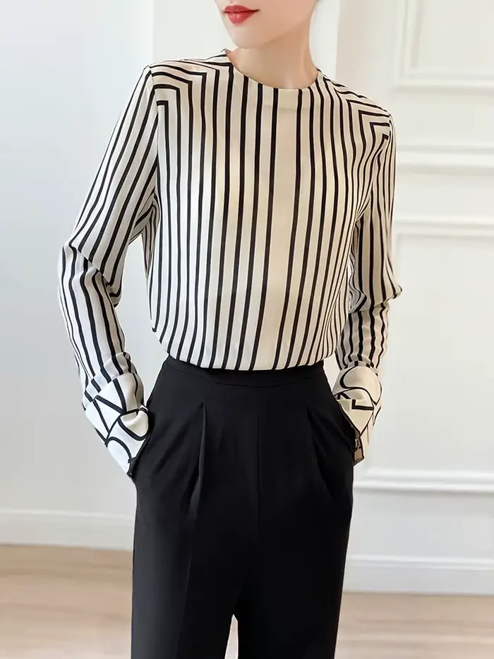 Mode luxe dames chemise France style femme impression blouse à manches longues hauts blusa mujer